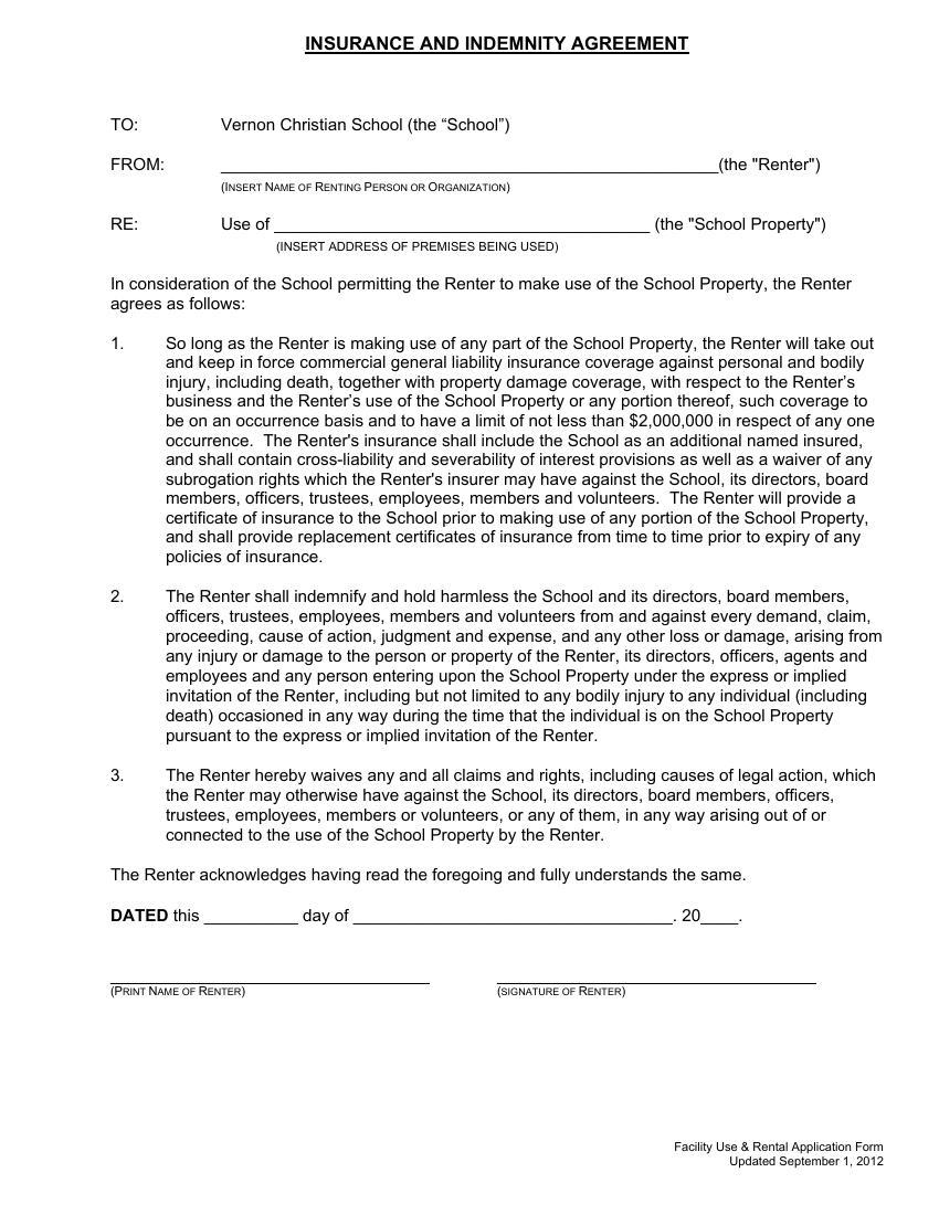 Vernon Facility Use & Rental Application Form